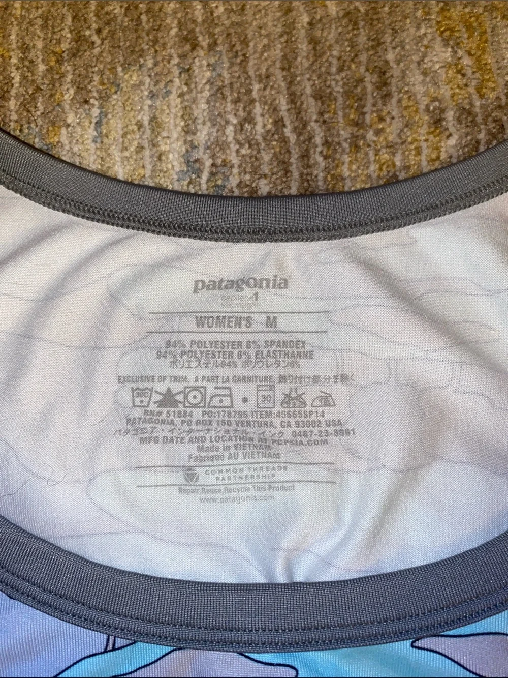 Patagonia Aqua and Gray Cloud-Pattern Swim Tank